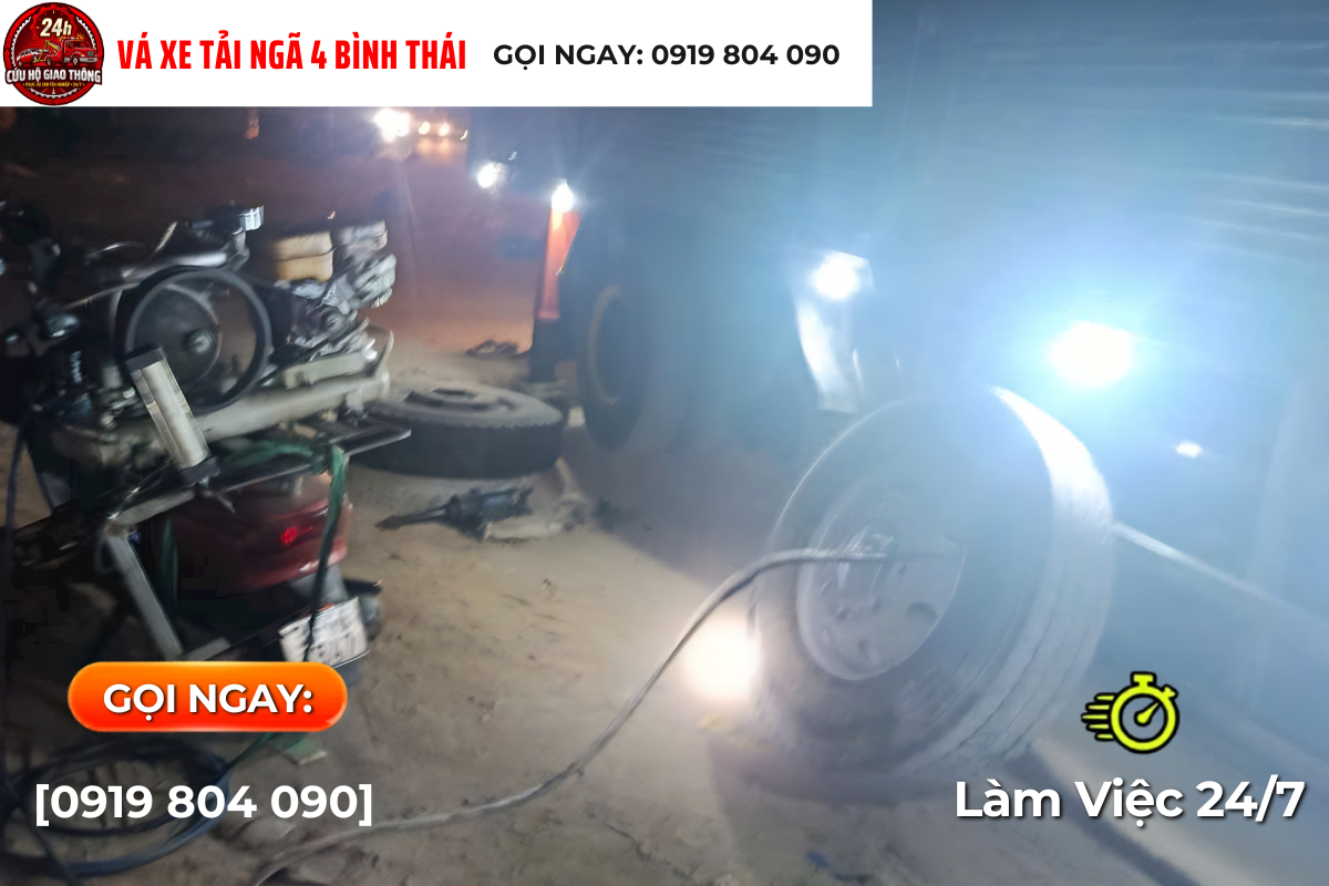 Gọi Là Tới: Vá Xe Tải Ngã 4 Bình Thái Siêu Tốc, Trực 24/7